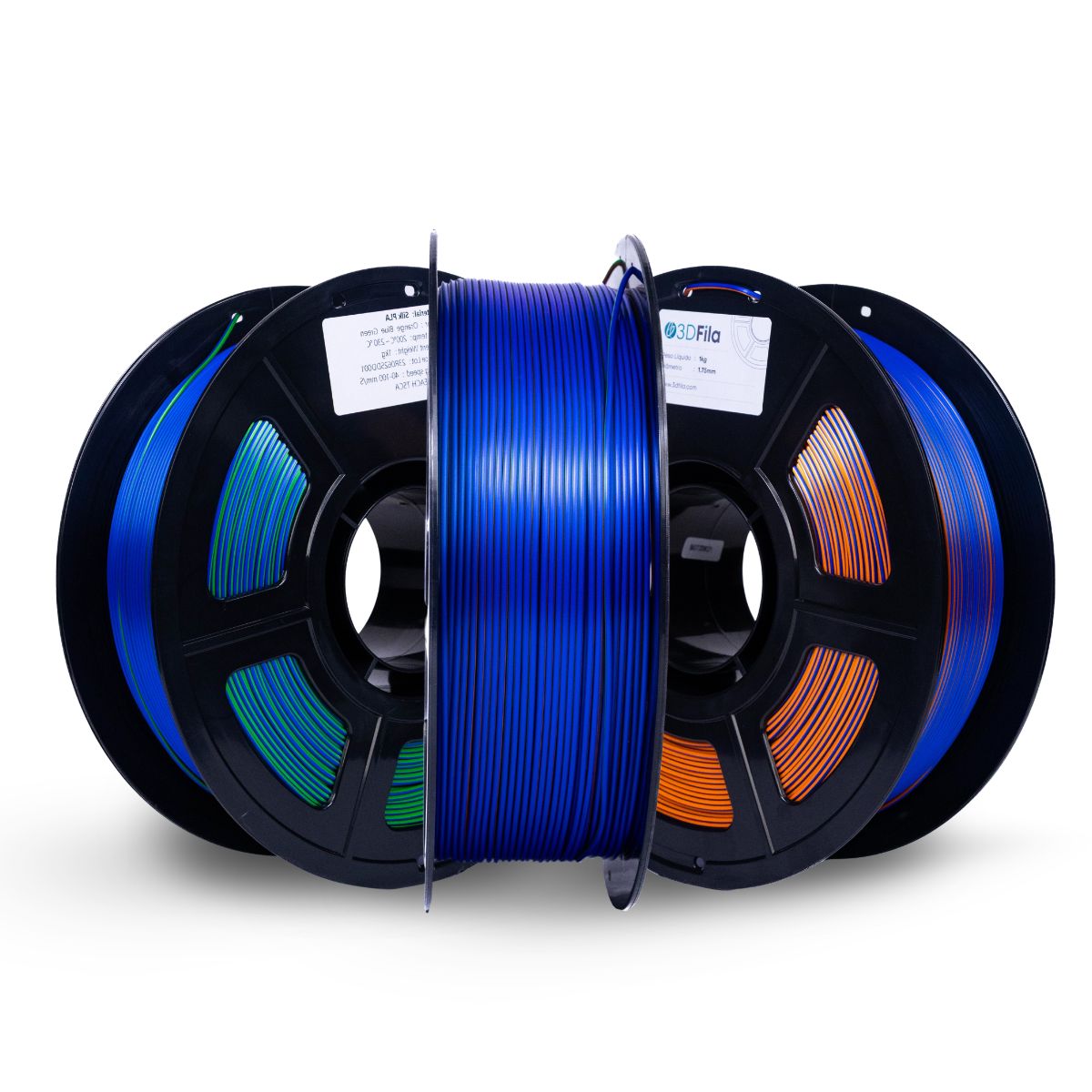 Filamento PLA Silk Tricolor Laranja, Azul e Verde